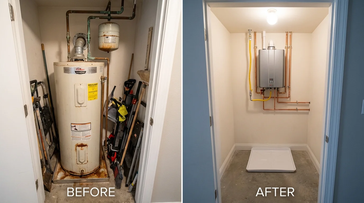 Tank water heater versus wall-mounted tankless unit comparison for Mauston, WI homeowners